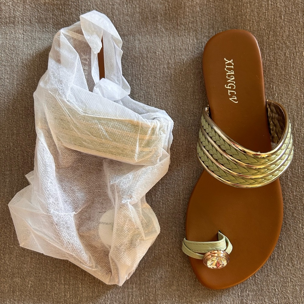 NWT Gold, Green & Brown Women's Sandals